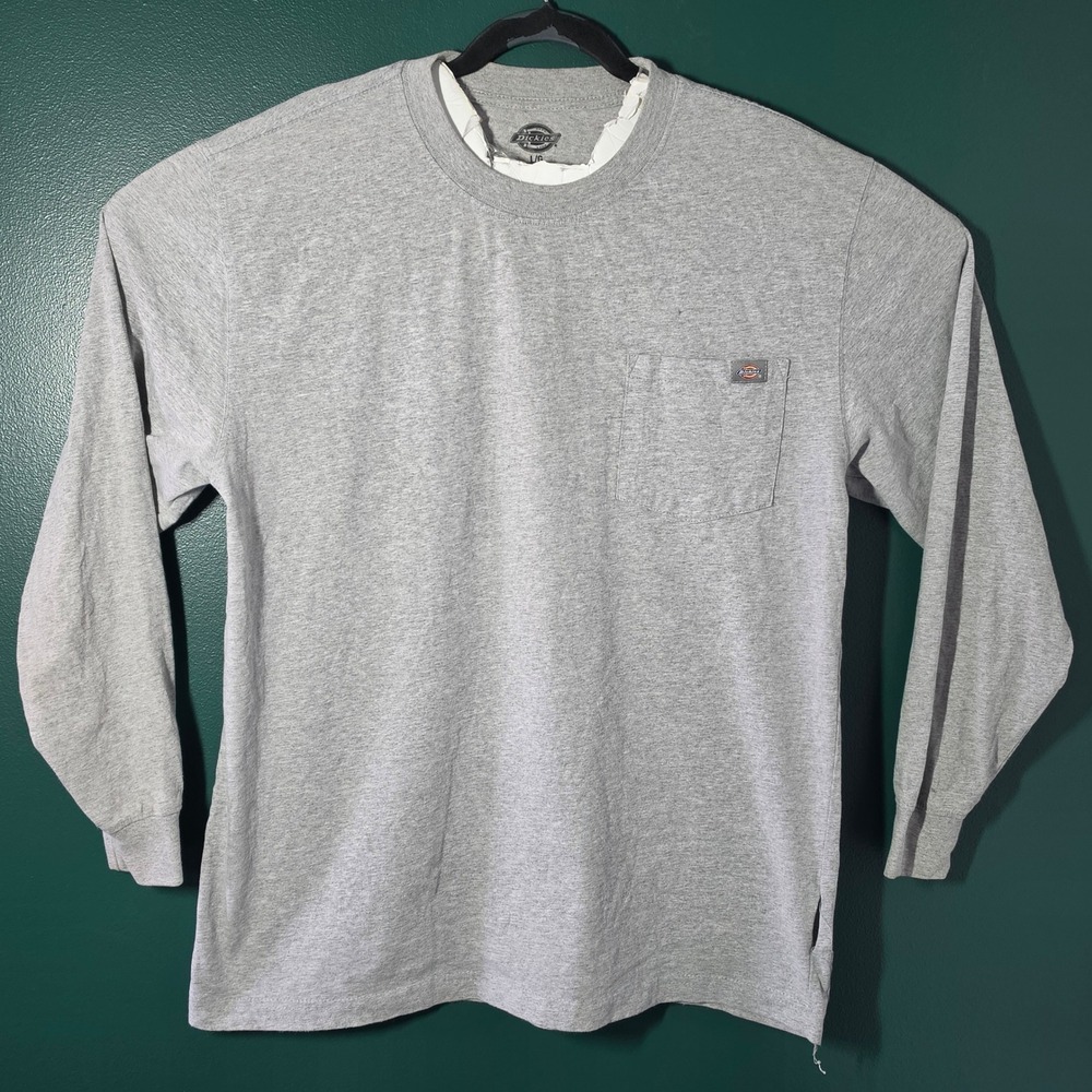 Dickies Mens Large Gray Long Sleeve Pocket T-Shirt Heavyweight Cotton Blend Tee
